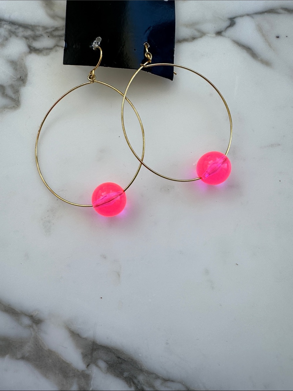 Yochi Gold Hoop Earrings with Neon Pink Beads